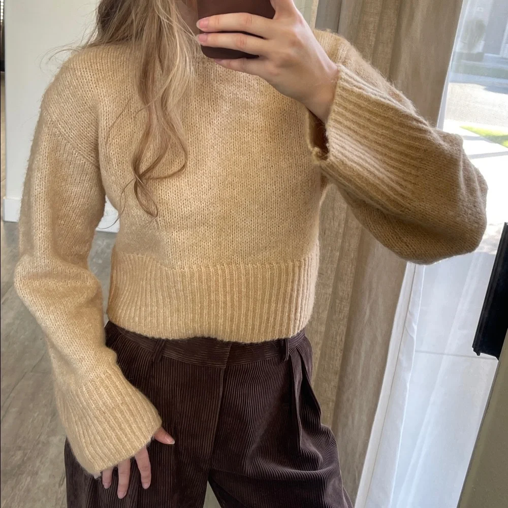 Zara Beige Ribbed Crew Neck Sweater - Picture 9 of 13